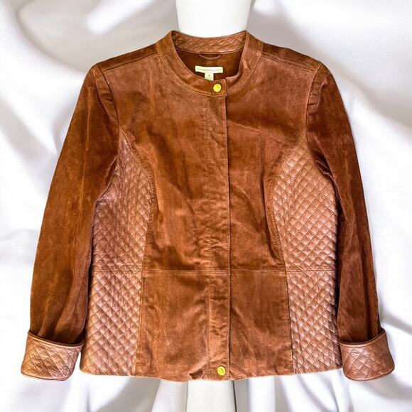 Vintage Leather Moto Jacket Brown Quilted Leather and Suede - Picture 1 of 10
